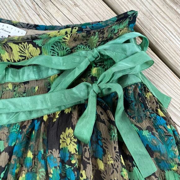 Essentiel Antwerp 100% Silk Green Floral Mini Skirt Tulle Lined Size 40 (U.S.10) - Picture 3 of 10